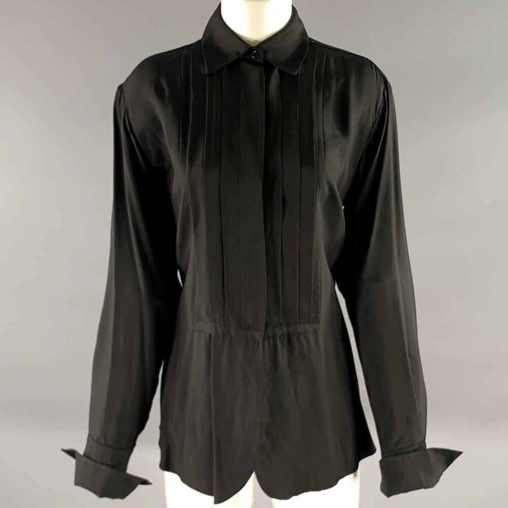 JIL SANDER Size XS Black Viscose Pleated Shirt
